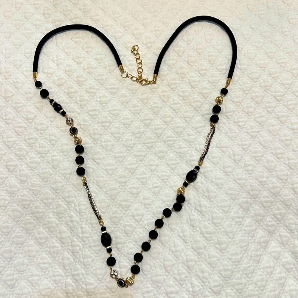 Unique Vintage Velvet Flocked Bead and Gold Tone Necklace